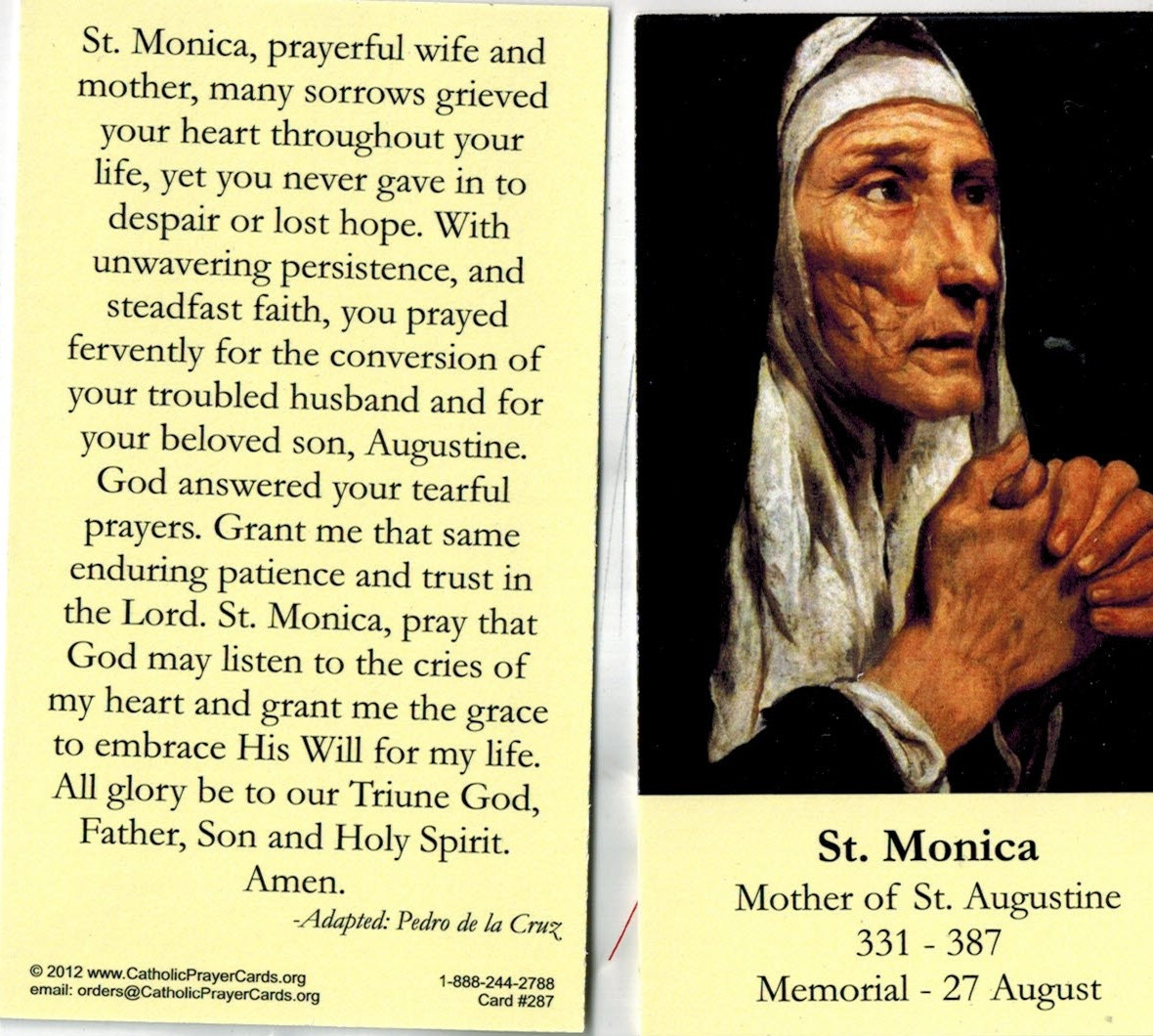 Prayer To Saint Monica Prayer Card Prayer To Saint Monica Prayer Card