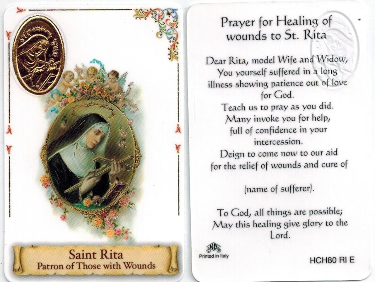 St. Rita Patron of Those with Wounds Medal Prayer Cards