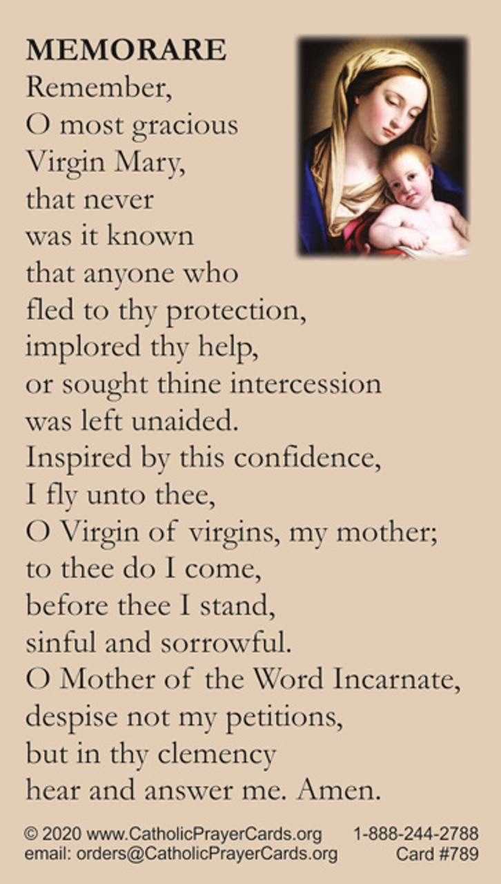 Memorare of Blessed Mother Prayer Card