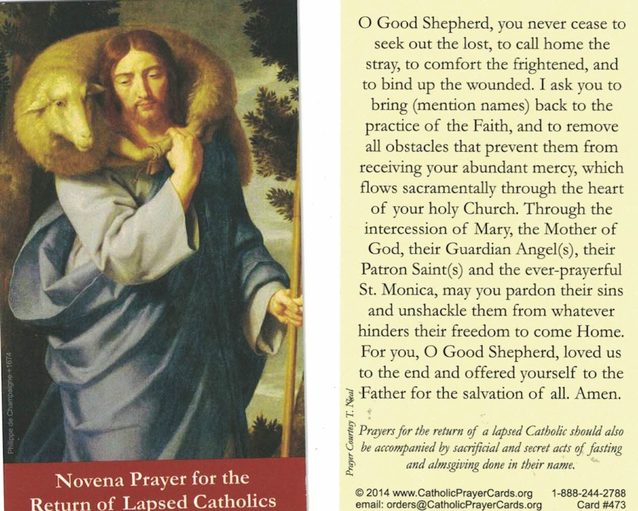 Novena for Return of Lapsed Catholics--Wallet Size