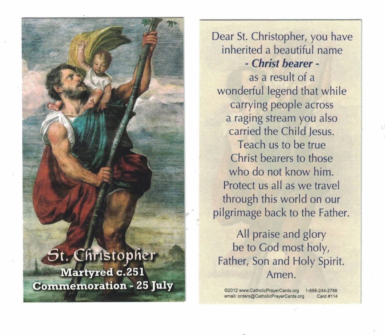 Saint Christopher Prayer Card