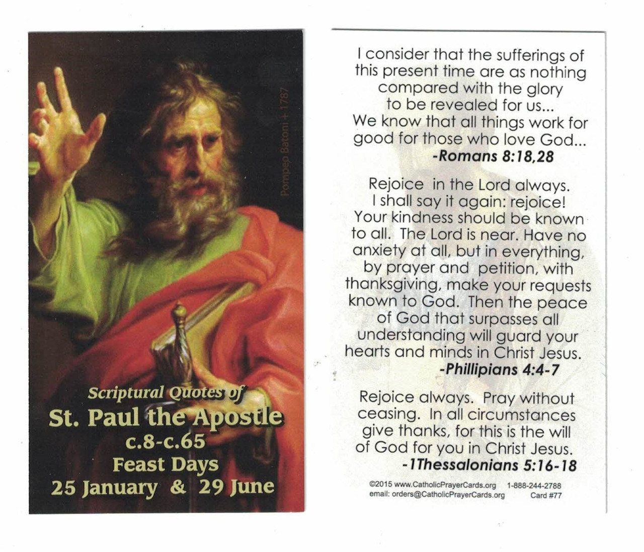 Scriptural Quotes of Saint Paul the Apostle Prayer Card