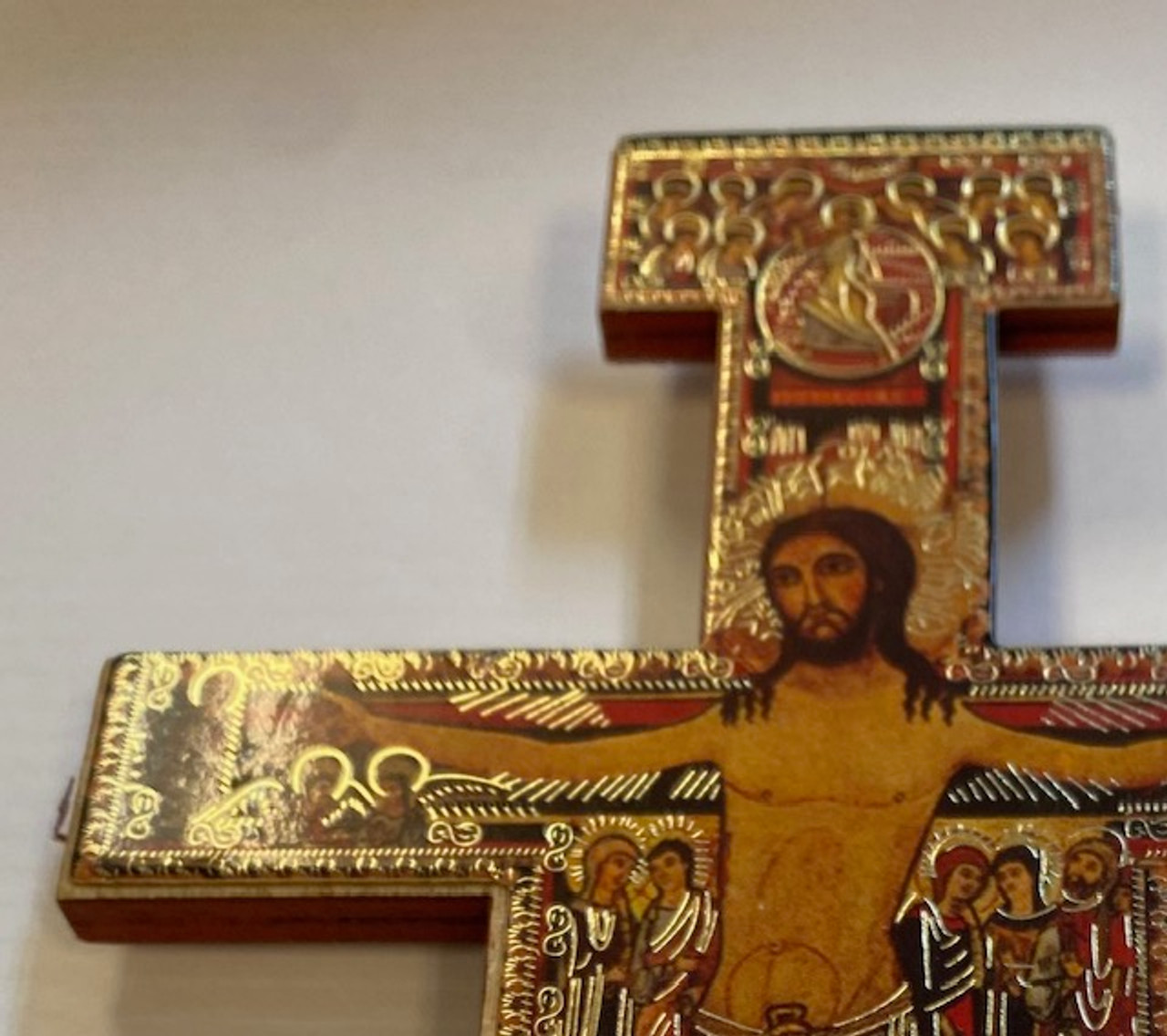 5 inch San Damiano Wall Crucifix with Gold Embellishments 5 inch San Damiano Wall Crucifix with Gold Embellishments