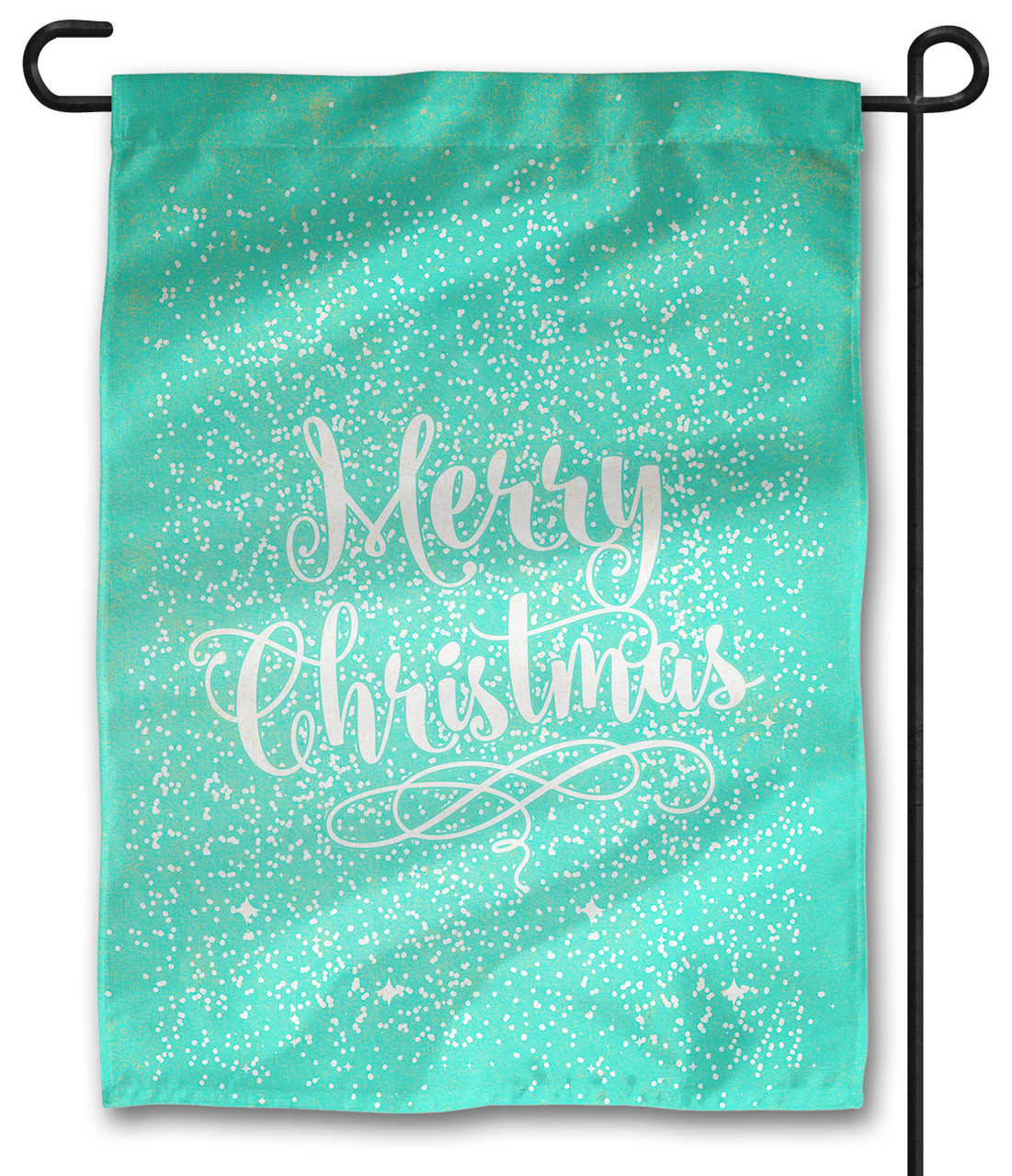 Teal Merry Christmas with Snow Outdoor Garden Flag