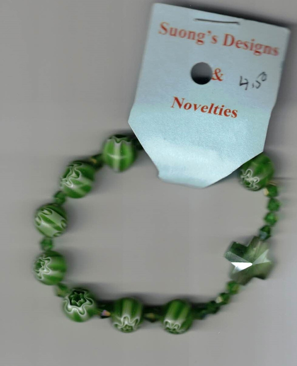 Green Jade Like Elastic Bracelet with Cross