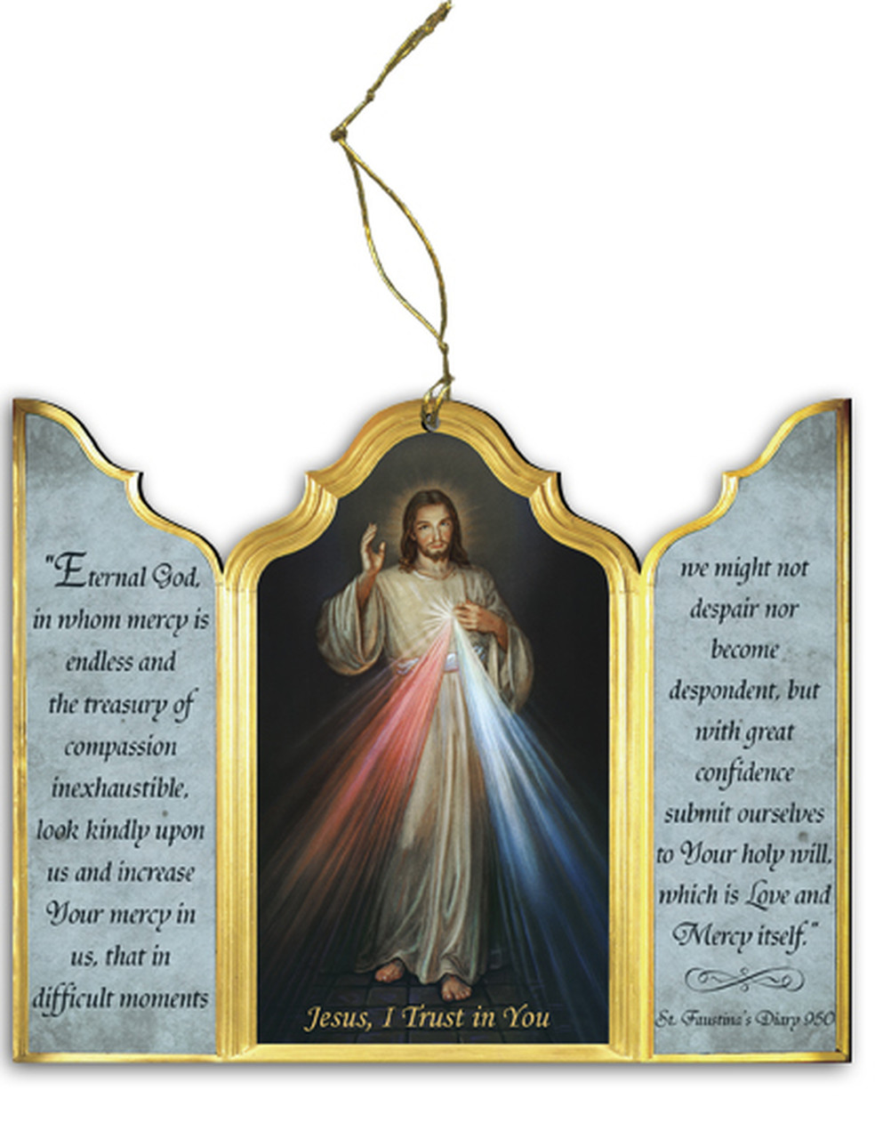 Divine Mercy Triptych Wood Ornament 