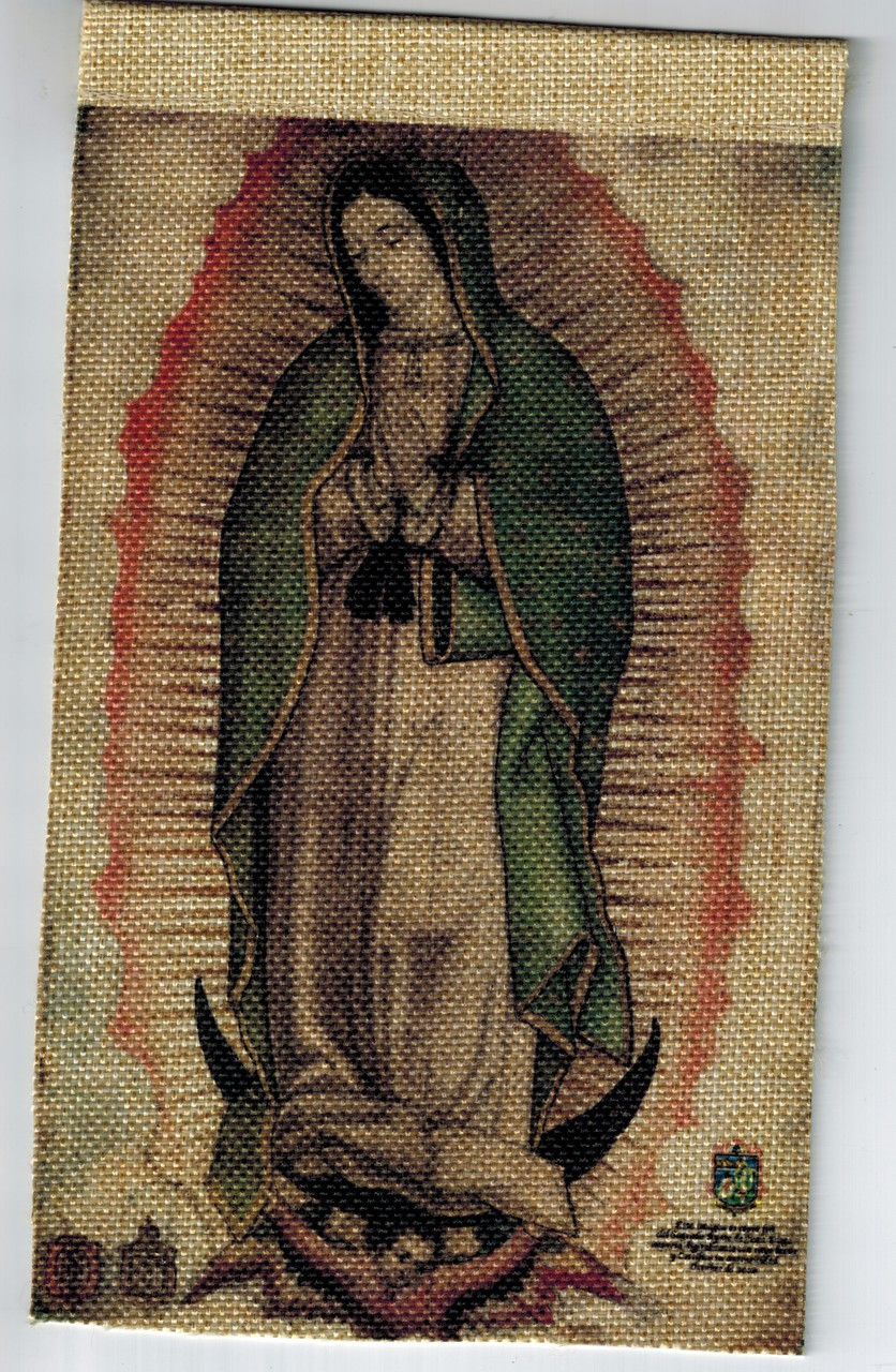 Faux Jute, true to color, proportion, Lady of Guadalupe print