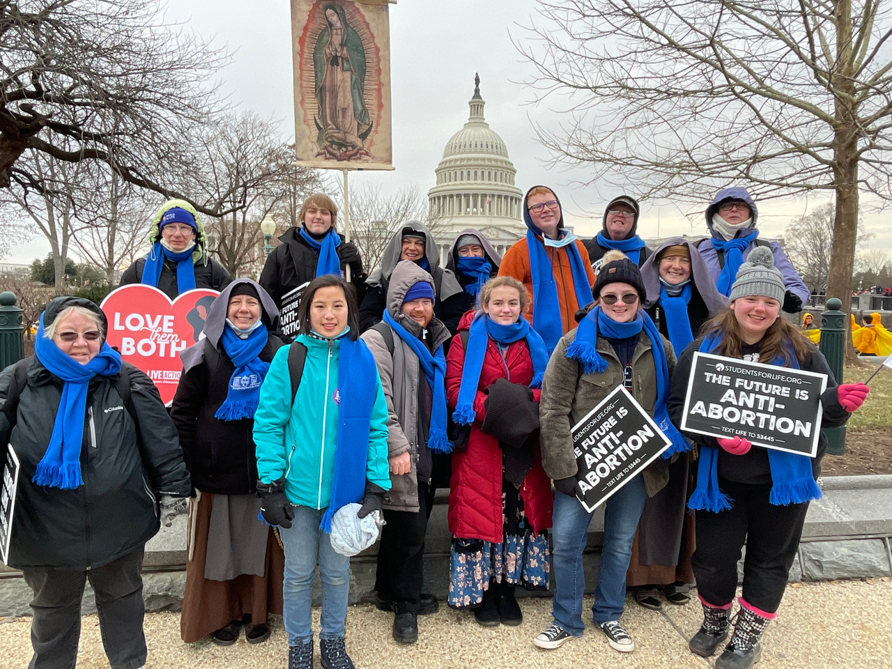 Life Size Our Lady of Guadalupe Tilma at USA Supreme Court March January 21, 2022, and Kentucky contingent who brought the tilma.