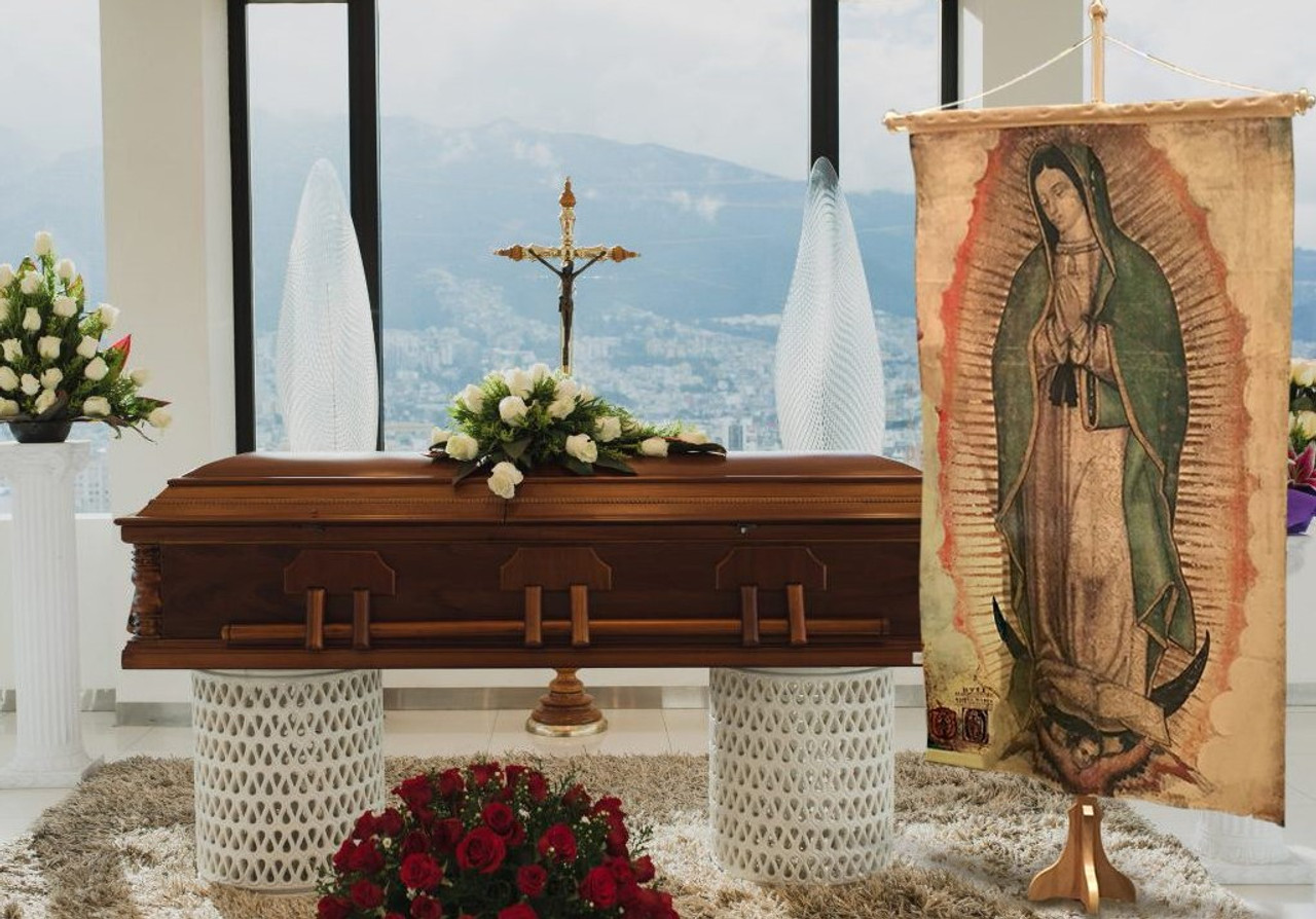 Life Size Our Lady of Guadalupe Tilma at funeral