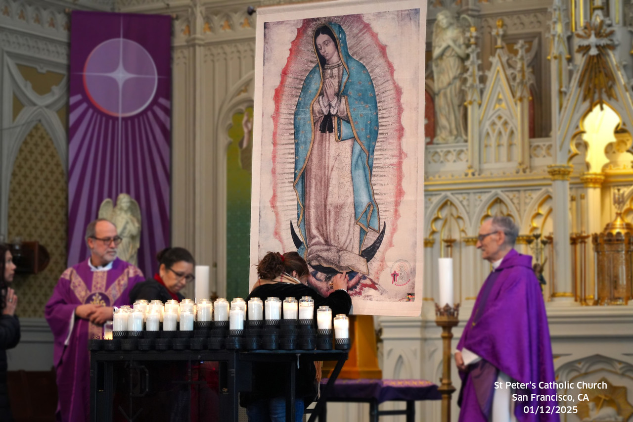Tilma at Mass for NOVENA INTERCONTINENTAL GUADALUPANA 