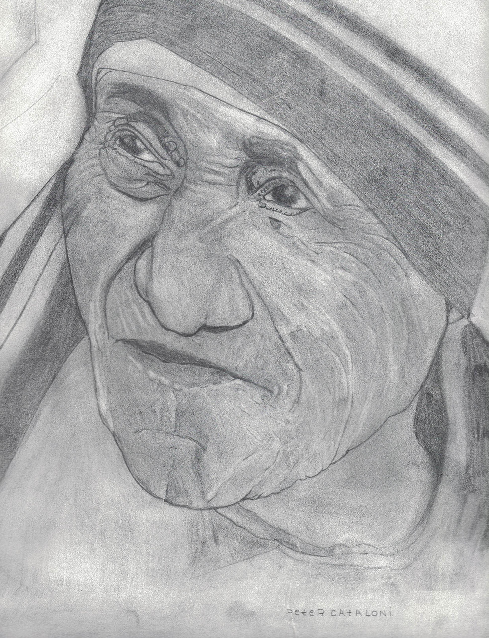 Mother Teresa 2 by artist Sankar Das | charcoal-pastel Drawings on paper