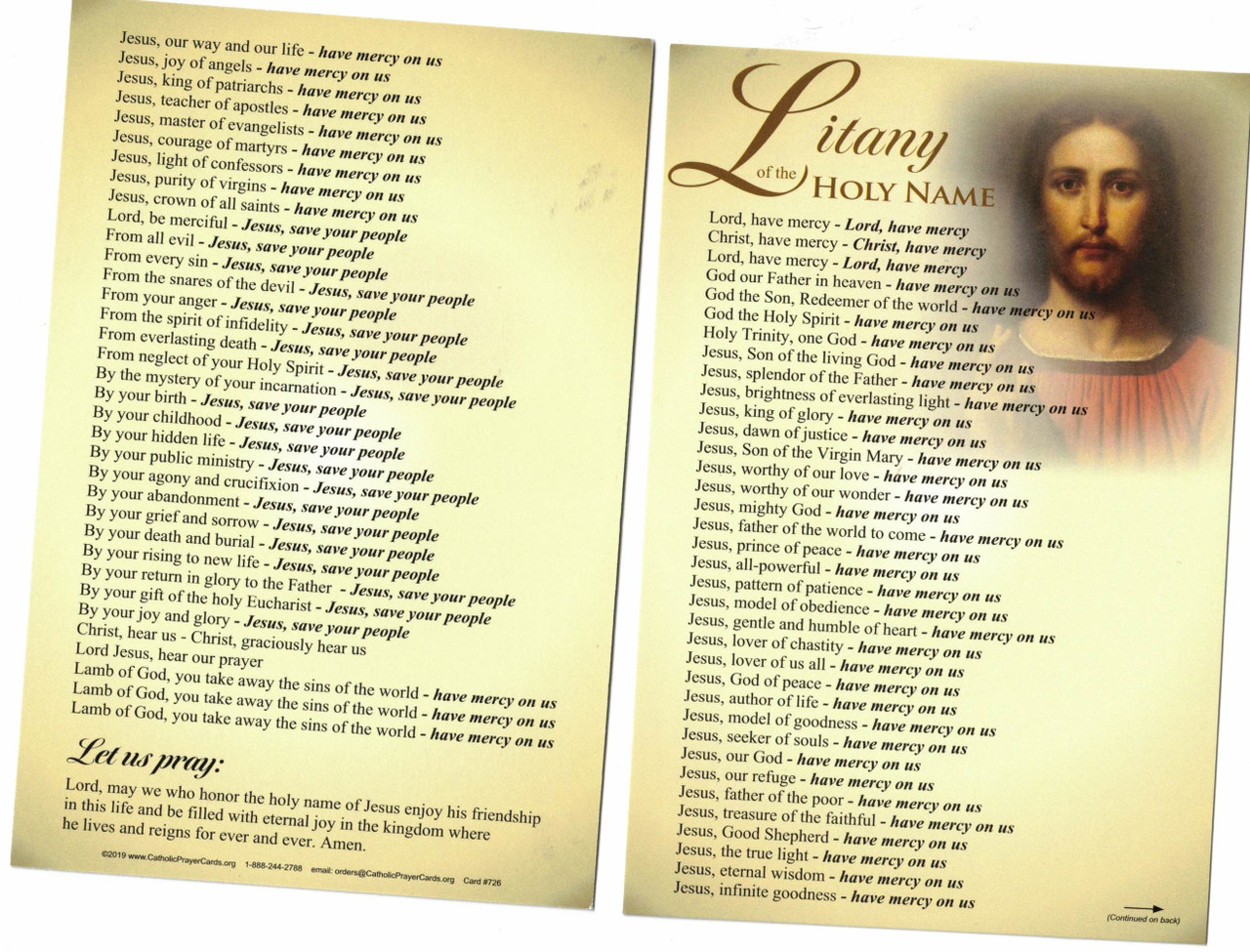 Litany of the Holy Name Prayer Card