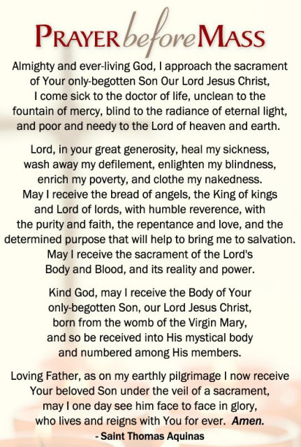 Prayer Card for Before and After Mass