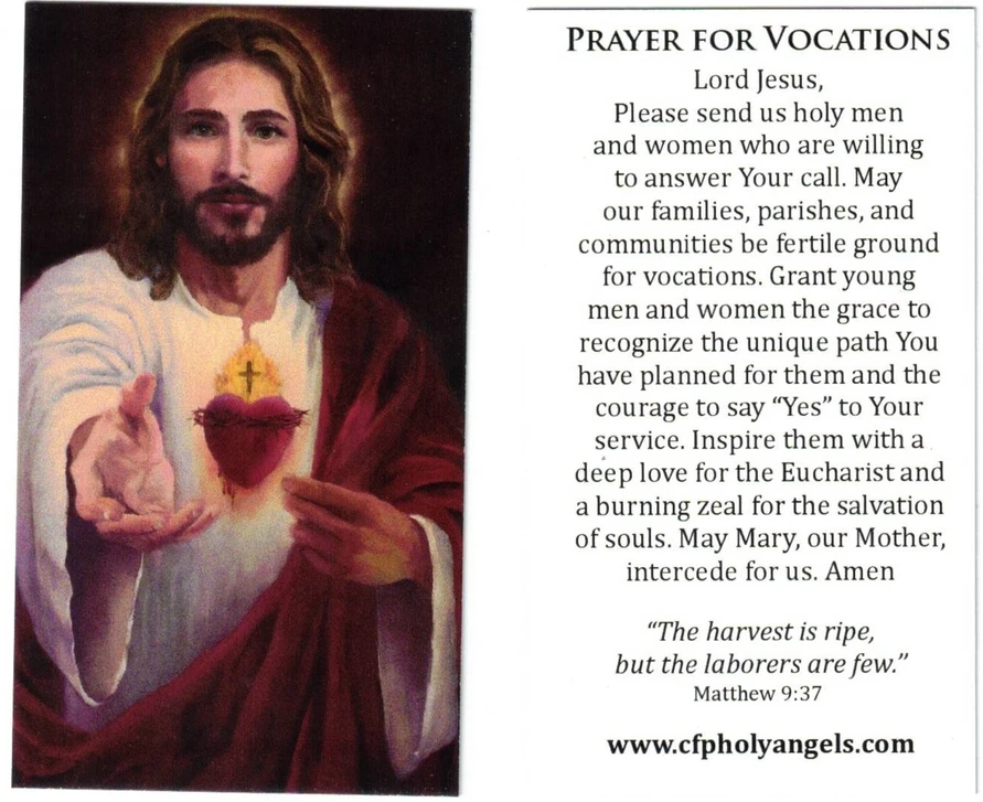 Prayer for Vocations Featuring Original Sacred Heart Image