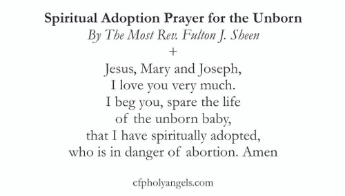 Spiritual Adoption of the Unborn prayer by Fulton Sheen prayer card