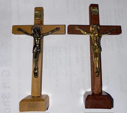 Set of 2  - 4" Tall Standing Crucifix - Desk Statue