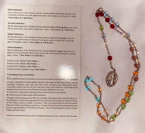 Vintage Glass Bead Chaplet of St. Michael with Card