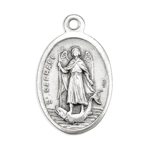 1" Oval Antiqued Silver Oxidized Saint Raphael Medal