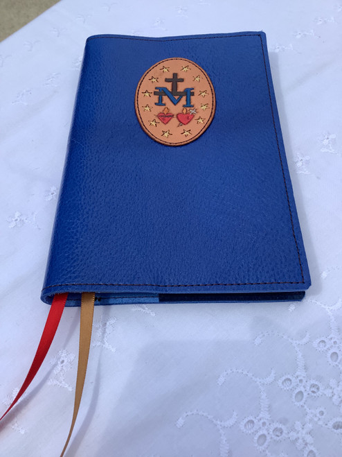 Stunning Blue Twin Hearts Large Print Magnificat Cover - Full Grain Leather Handcrafted