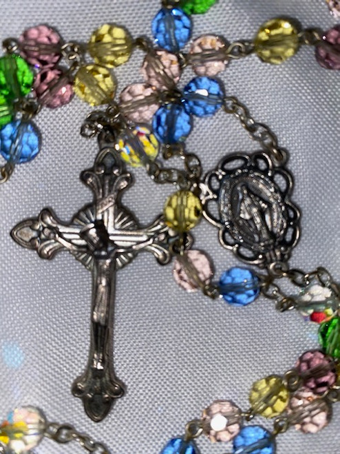 Vintage Glass Bead Rosary with Miraculous Medal Centerpiece with Beaded Case