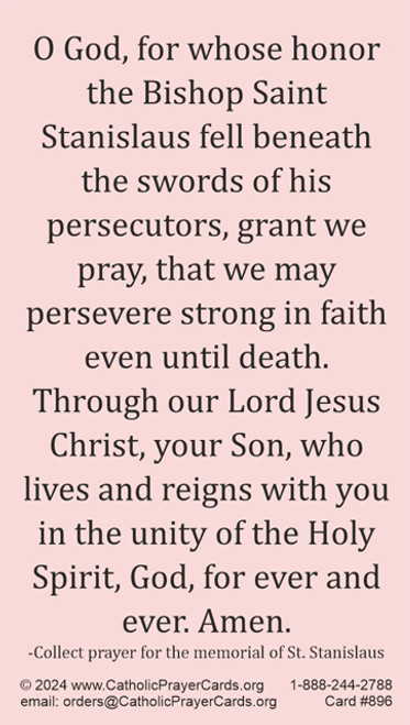 St. Stanislaus of Kracow Prayer Card