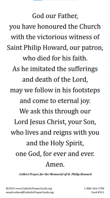 St. Philip Howard Prayer Card
