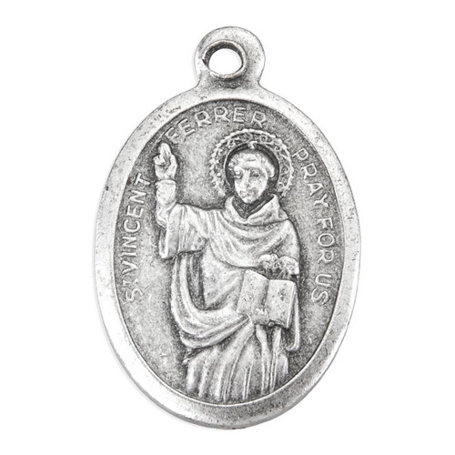 1" Oval Antiqued Silver Oxidized Saint Vincent Ferrer Medal