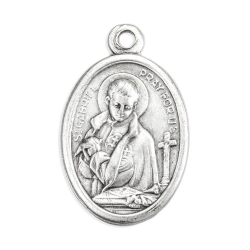 1" Oval Antiqued Silver Oxidized Saint Gabriel Passionist Medal