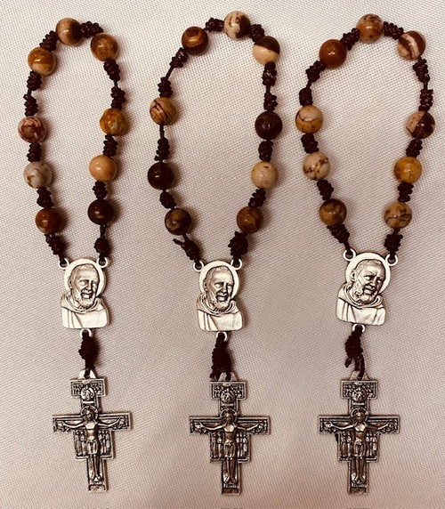 9 Bead St. Padre Pio Chaplet with Zebra Jasper Beads & Italian San Damiano Cross