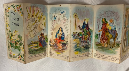 Adorable Hard to Find Vintage Fold Open Holy Card - The Life of Christ