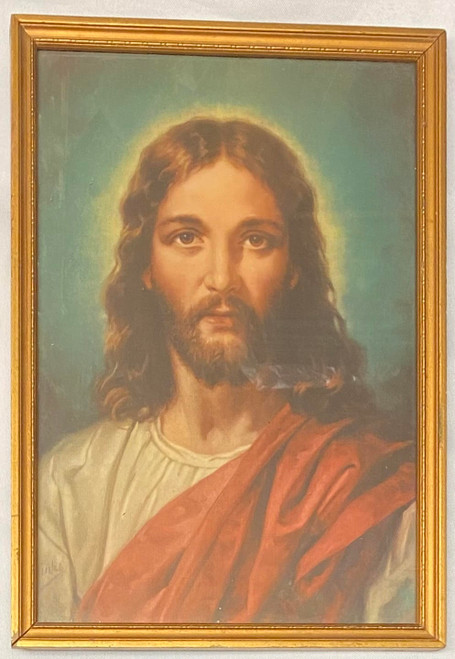 Vintage 8"x12" Wood Framed Picture of Jesus