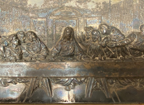 Rare Find! Vintage 16" x  10" 3D Last Supper With Gold Wood Frame and Velvet Mat