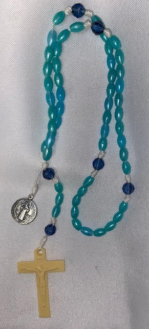 Aqua/Dark Blue Plastic Rosary with St. Benedict Medal