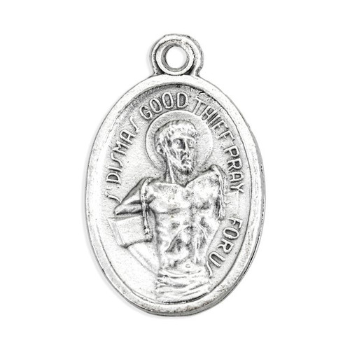  1" Oval Antiqued Silver Oxidized Saint Dismas and Christ Crown of Thorns Medal