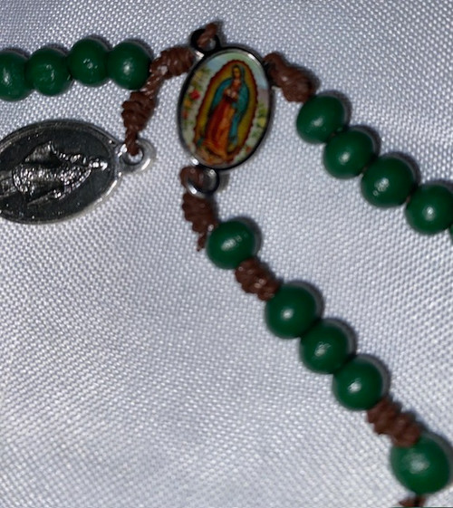 Our Lady of Guadalupe Rosary with Juan Diego Medal - Wood Beads/Strong Brown Cord
