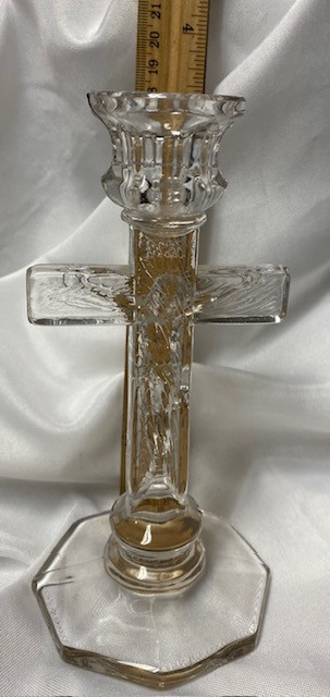 Vintage 7" Glass Crucifix Candle Holder