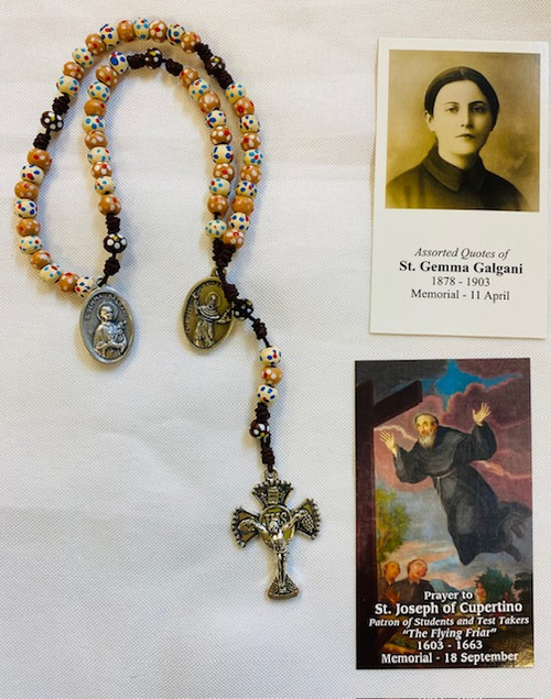 Student's Rosary - St. Gemma Galgani & St. Joseph Cupertino Medal- Includes Cupertino & Galgani Prayer Card