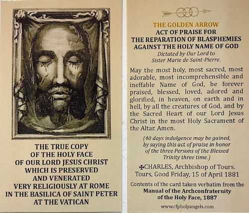 The Golden Arrow with Image of Holy Face from Veronica's Veil Prayer Card