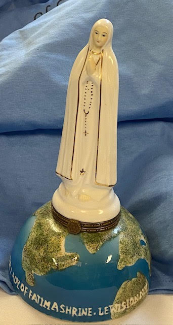 Our Lady of Fatima on Globe Statue made from quality porcelain ceramic From