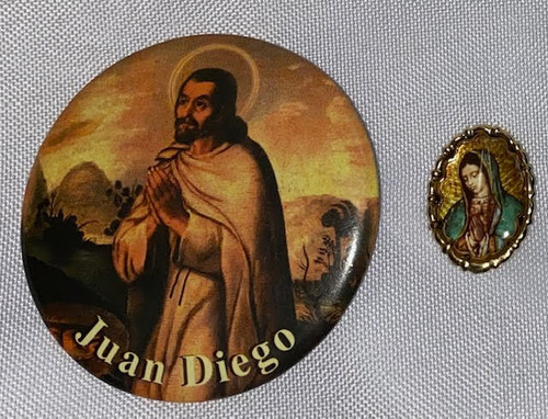 Set of 2 Vintage Pins!  Juan Diego Button Pin & Our Lady of Guadalupe Lapel Pin