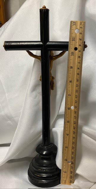 Vintage Black Wood Freestanding Crucifix -13"