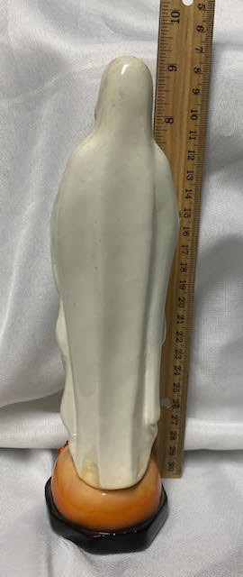 Vintage Plastic OL Lourdes 8" Statue with Handcrafted Our Lady of Lourdes Six Decade Purgatory Wood Bead Rosary St. Bernadette Medal with Holy Land Soil of Jerusalem Crucifix