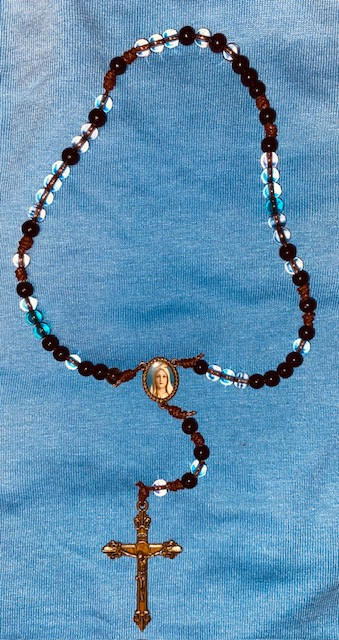 Mary Star of the Sea Vintage Rosary Beads/Centerpiece/Crucifix - Newly strung on Strong Brown Cord