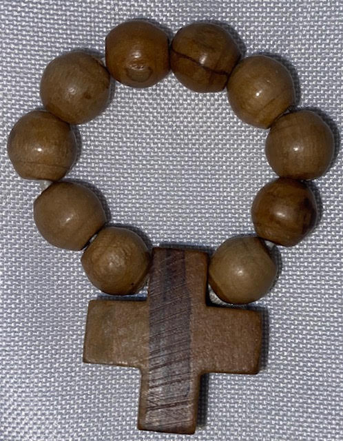 Wood Bead One Decade Rosary Ring on Stretchy Cord From Holy Land