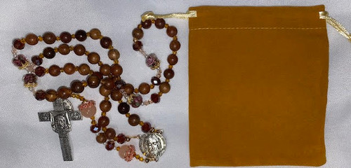 Stunning Earth Tone Handmade Rosary with Velvet Case - Silver-tone Holy Face Centerpiece & Crucifix - Miraculous Medal