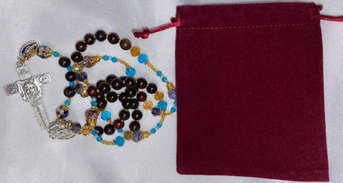Lovely Multi-Colored Handmade Rosary with Velvet Case - Silver-tone Holy Face Centerpiece & Crucifix - Miraculous Medal