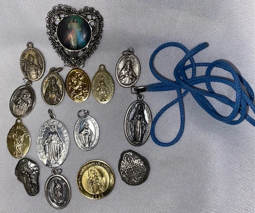 Great Deal!  Lot of 15 Catholic Medals/Coin/Necklace Less than .25 per item!