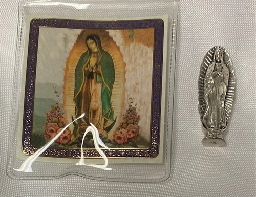 Pocket Statue - Our Lady of Guadalupe with Holy Card in a Clear Pouch