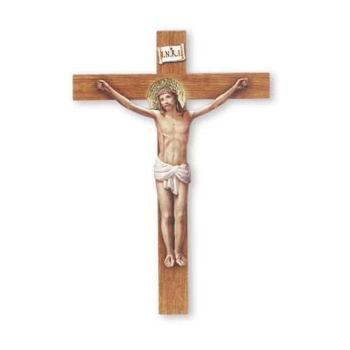 6 1/2" Wood Crucifix with Gold Stamped Christ Image