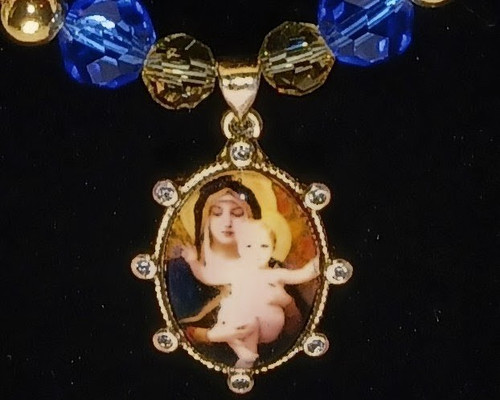 Gold filled Catholic pendant of the Virgin Mary and baby Jesus Necklace
